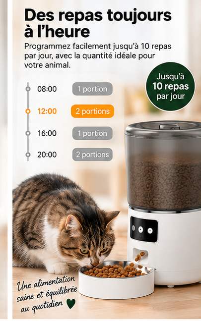 Programmation des repas du distributeur Pettichat 4L jusqu'à 10 repas par jour